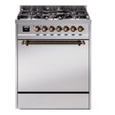 ILVE Nostalgie II 30 inch Propane Gas Range with 5 Sealed Burners with Triple Glass Door in Stainless Steel with Burnished Trim