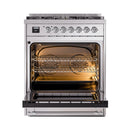 ILVE Nostalgie II 30-Inch Dual Fuel Range with Solid Door in Stainless Steel with Chrome Trim (UP30QNMPSSC)