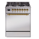 ILVE Nostalgie II 30 inch Propane Gas Range with 5 Sealed Burners with Triple Glass Door in Stainless Steel with Brass Trim