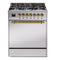 ILVE Nostalgie II 30 inch Propane Gas Range with 5 Sealed Burners with Triple Glass Door in Stainless Steel with Brass Trim