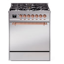 ILVE Nostalgie II 30-Inch Dual Fuel Range with Solid Door in Stainless Steel with Copper Trim (UP30QNMPSSP)