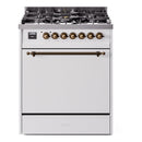 ILVE Nostalgie II 30-Inch Dual Fuel Range with Solid Door in White with Bronze Trim (UP30QNMPWHB)