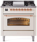 ILVE Nostalgie II 36-Inch Dual Fuel Freestanding Range with Removable Griddle in Antique White with Copper Trim (UP36FNMPAWP)