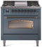 ILVE Nostalgie II 36-Inch Dual Fuel Freestanding Range with Removable Griddle in Blue Grey with Bronze Trim (UP36FNMPBGB)