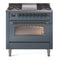 ILVE Nostalgie II 36-Inch Dual Fuel Freestanding Range with Removable Griddle in Blue Grey with Bronze Trim (UP36FNMPBGB)