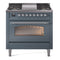 ILVE Nostalgie II 36-Inch Dual Fuel Freestanding Range with Removable Griddle in Blue Grey with Chrome Trim (UP36FNMPBGC)