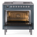 ILVE Nostalgie II 36-Inch Dual Fuel Freestanding Range with Removable Griddle in Blue Grey with Chrome Trim (UP36FNMPBGC)