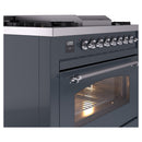ILVE Nostalgie II 36-Inch Dual Fuel Freestanding Range with Removable Griddle in Blue Grey with Chrome Trim (UP36FNMPBGC)