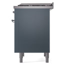 ILVE Nostalgie II 36-Inch Dual Fuel Freestanding Range with Removable Griddle in Blue Grey with Chrome Trim (UP36FNMPBGC)