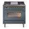 ILVE Nostalgie II 36-Inch Dual Fuel Freestanding Range with Removable Griddle in Blue Grey with Brass Trim (UP36FNMPBGG)