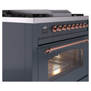 ILVE Nostalgie II 36-Inch Dual Fuel Freestanding Range with Removable Griddle in Blue Grey with Copper Trim (UP36FNMPBGP)