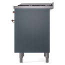 ILVE Nostalgie II 36-Inch Dual Fuel Freestanding Range with Removable Griddle in Blue Grey with Copper Trim (UP36FNMPBGP)