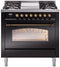 ILVE Nostalgie II 36-Inch Dual Fuel Freestanding Range with Removable Griddle in Glossy Black with Bronze Trim (UP36FNMPBKB)