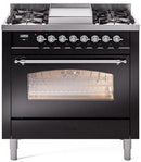 ILVE Nostalgie II 36-Inch Dual Fuel Freestanding Range with Removable Griddle in Glossy Black with Chrome Trim (UP36FNMPBKC)