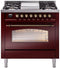 ILVE Nostalgie II 36-Inch Dual Fuel Freestanding Range with Removable Griddle in Burgundy with Bronze Trim (UP36FNMPBUB)