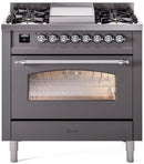 ILVE Nostalgie II 36-Inch Dual Fuel Freestanding Range with Removable Griddle in Matte Graphite with Chrome Trim (UP36FNMPMGC)