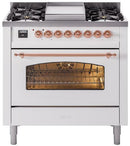 ILVE Nostalgie II 36-Inch Dual Fuel Freestanding Range with Removable Griddle in White with Copper Trim (UP36FNMPWHP)