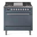 ILVE Professional Plus II 36-Inch 3.5 Cu. Ft. Propane Gas Dual Fuel Range with 6 Burners and Solid Door in Blue Grey (UP36FQMPBGLP)