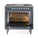 ILVE Professional Plus II 36-Inch 3.5 Cu. Ft. Propane Gas Dual Fuel Range with 6 Burners and Solid Door in Blue Grey (UP36FQMPBGLP)