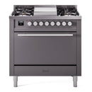 ILVE Professional Plus II 36-Inch 3.5 Cu. Ft. Propane Gas Dual Fuel Range with 6 Burners and Solid Door in Graphite Matte (UP36FQMPMGLP)
