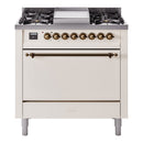 ILVE 36-Inch Nostalgie II Dual Fuel Range with 6 Burners and Solid Door Oven in Antique White with Bronze Trim (UP36FQNMPAWB)