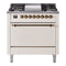 ILVE Nostalgie II 36 inch Propane Gas Range with 6 Sealed Burners, Griddle with Triple Glass Door in Antique White with Burnished Trim