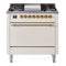 ILVE Nostalgie II 36 inch Propane Gas Range with 6 Sealed Burners, Griddle with Triple Glass Door in Antique White with Brass Trim