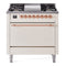 ILVE Nostalgie II 36 inch Propane Gas Range with 6 Sealed Burners, Griddle with Triple Glass Door in Antique White with Copper Trim