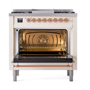 ILVE Nostalgie II 36 inch Propane Gas Range with 6 Sealed Burners, Griddle with Triple Glass Door in Antique White with Copper Trim