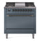 ILVE Nostalgie II 36 inch Propane Gas Range with 6 Sealed Burners, Griddle with Triple Glass Door in Blue Grey with Burnished Trim