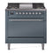 ILVE Nostalgie II 36 inch Propane Gas Range with 6 Sealed Burners, Griddle with Triple Glass Door in Blue Grey with Chrome Trim