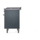 ILVE 36-Inch Nostalgie II Dual Fuel Range with 6 Burners and Solid Door Oven in Blue Grey with Chrome Trim (UP36FQNMPBGC)