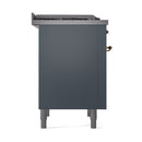 ILVE 36-Inch Nostalgie II Dual Fuel Range with 6 Burners and Solid Door Oven in Blue Grey with Brass Trim (UP36FQNMPBGG)