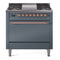ILVE Nostalgie II 36 inch Propane Gas Range with 6 Sealed Burners, Griddle with Triple Glass Door in Blue Grey with Copper Trim