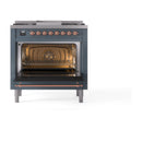 ILVE Nostalgie II 36 inch Propane Gas Range with 6 Sealed Burners, Griddle with Triple Glass Door in Blue Grey with Copper Trim