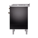 ILVE Nostalgie II 36 inch Propane Gas Range with 6 Sealed Burners, Griddle with Triple Glass Door in Glossy Black with Burnished Trim