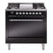 ILVE 36-Inch Nostalgie II Dual Fuel Range with 6 Burners and Solid Door Oven in Glossy Black with Chrome Trim (UP36FQNMPBKC)