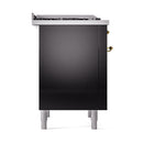 ILVE Nostalgie II 36 inch Propane Gas Range with 6 Sealed Burners, Griddle with Triple Glass Door in Glossy Black with Brass Trim