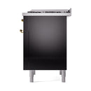 ILVE Nostalgie II 36 inch Propane Gas Range with 6 Sealed Burners, Griddle with Triple Glass Door in Glossy Black with Brass Trim