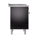 ILVE Nostalgie II 36 inch Propane Gas Range with 6 Sealed Burners, Griddle with Triple Glass Door in Glossy Black with Copper Trim