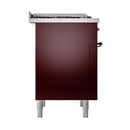 ILVE Nostalgie II 36 inch Propane Gas Range with 6 Sealed Burners, Griddle with Triple Glass Door in Burgundy with Burnished Trim