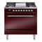 ILVE Nostalgie II 36 inch Propane Gas Range with 6 Sealed Burners, Griddle with Triple Glass Door in Burgundy with Chrome Trim