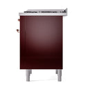 ILVE Nostalgie II 36 inch Propane Gas Range with 6 Sealed Burners, Griddle with Triple Glass Door in Burgundy with Copper Trim