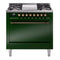 ILVE Nostalgie II 36 inch Propane Gas Range with 6 Sealed Burners, Griddle with Triple Glass Door in Emerald Green with Burnished Trim