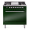 ILVE Nostalgie II 36 inch Propane Gas Range with 6 Sealed Burners, Griddle with Triple Glass Door in Emerald Green with Chrome Trim