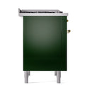 ILVE Nostalgie II 36 inch Propane Gas Range with 6 Sealed Burners, Griddle with Triple Glass Door in Emerald Green with Brass Trim