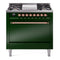 ILVE Nostalgie II 36 inch Propane Gas Range with 6 Sealed Burners, Griddle with Triple Glass Door in Emerald Green with Copper Trim