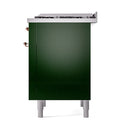 ILVE Nostalgie II 36 inch Propane Gas Range with 6 Sealed Burners, Griddle with Triple Glass Door in Emerald Green with Copper Trim