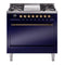 ILVE 36-Inch Nostalgie II Dual Fuel Range with 6 Burners and Solid Door Oven in Midnight Blue with Bronze Trim (UP36FQNMPMBB)
