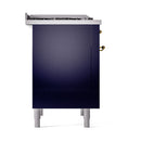 ILVE Nostalgie II 36 inch Propane Gas Range with 6 Sealed Burners, Griddle with Triple Glass Door in Midnight Blue with Brass Trim